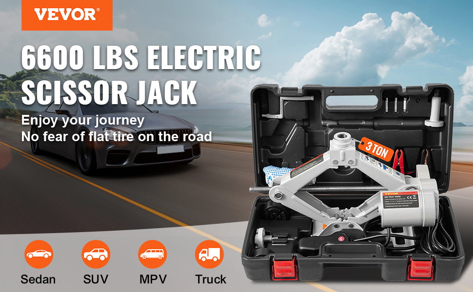 3 Ton Electric Car Jack Lifting Car Scissors Floor Jacks Kit W/ Impact Wrench Air Pump
