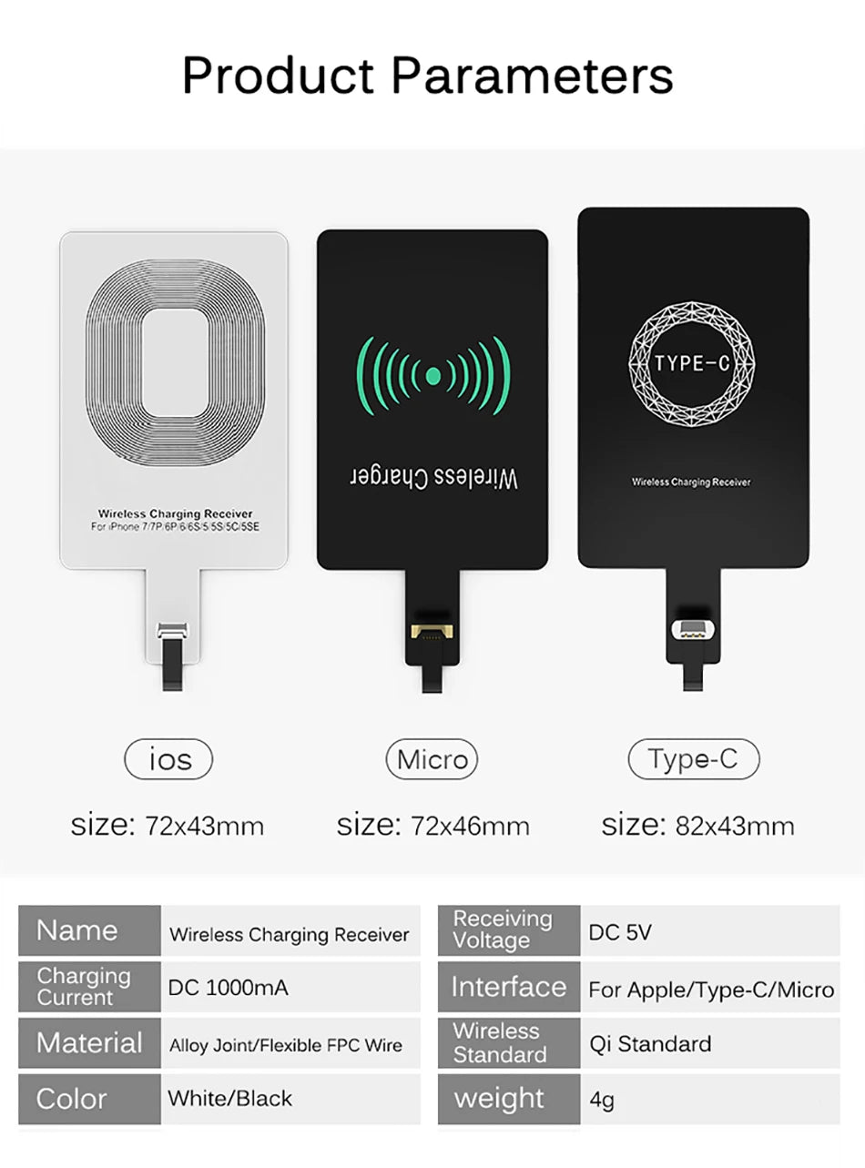 Qi Wireless Charging Receiver Micro USB Type C Universal Fast Wireless Charger Adapter For Samsung Huawei iPhone For Xiaomi