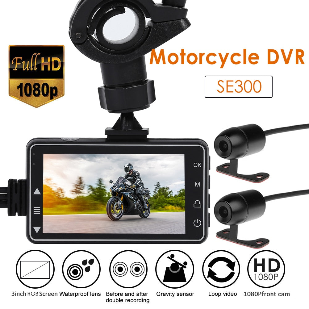 SE300 1080P Motorcycle DVR Dash Cam with Front and Rear View.