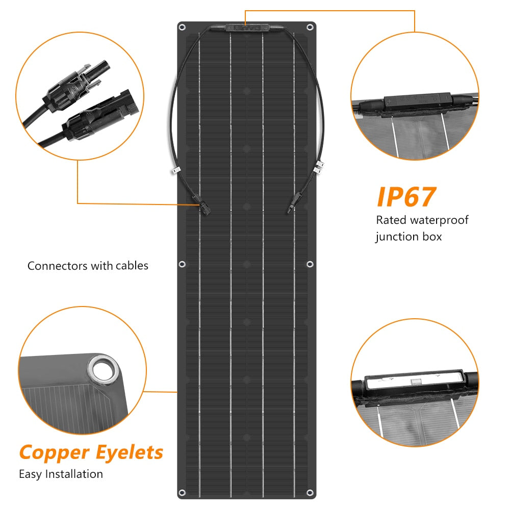 100 Watt 12 Volt, Flexible Monocrystalline Solar Panel.