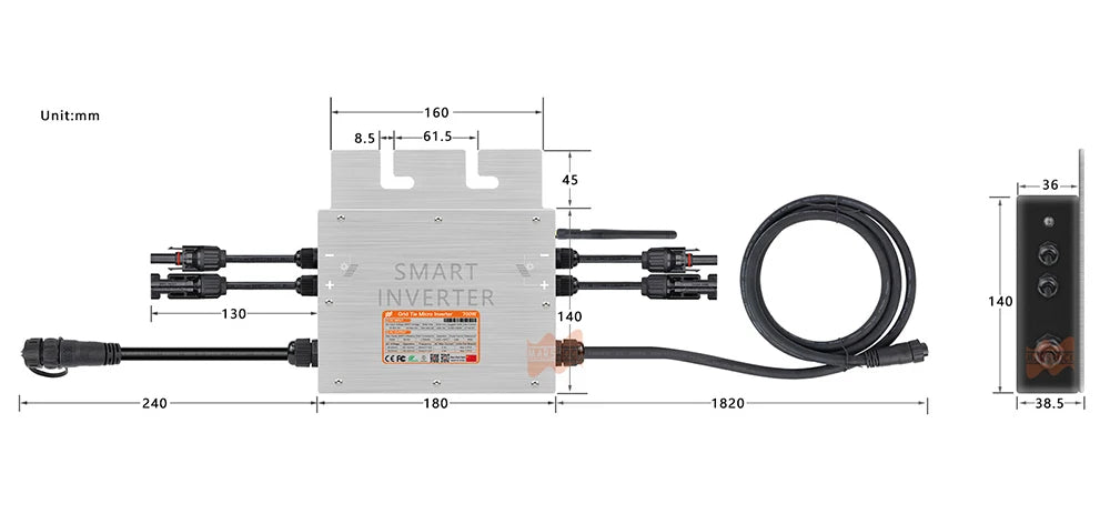 700W Portable Solar Grid Tie Smart Micro Inverter Converter MPPT 18V-50VDC To 80V-280VAC For 300-350W PV,Ship From EU Brazil US