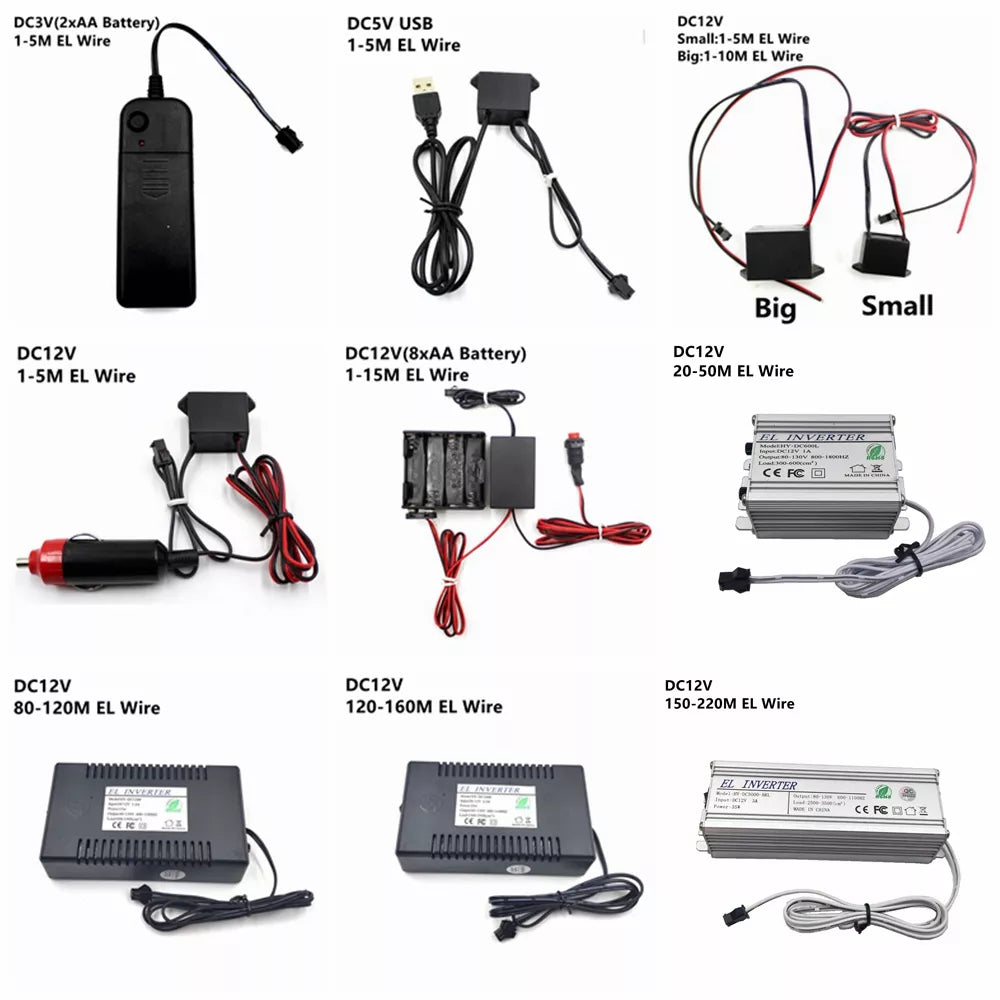 DC 3V AA Battery 5V USB 12V Power Supply Adapter Driver Controller Inverter For 1-220M El Wire Electroluminescent Light.