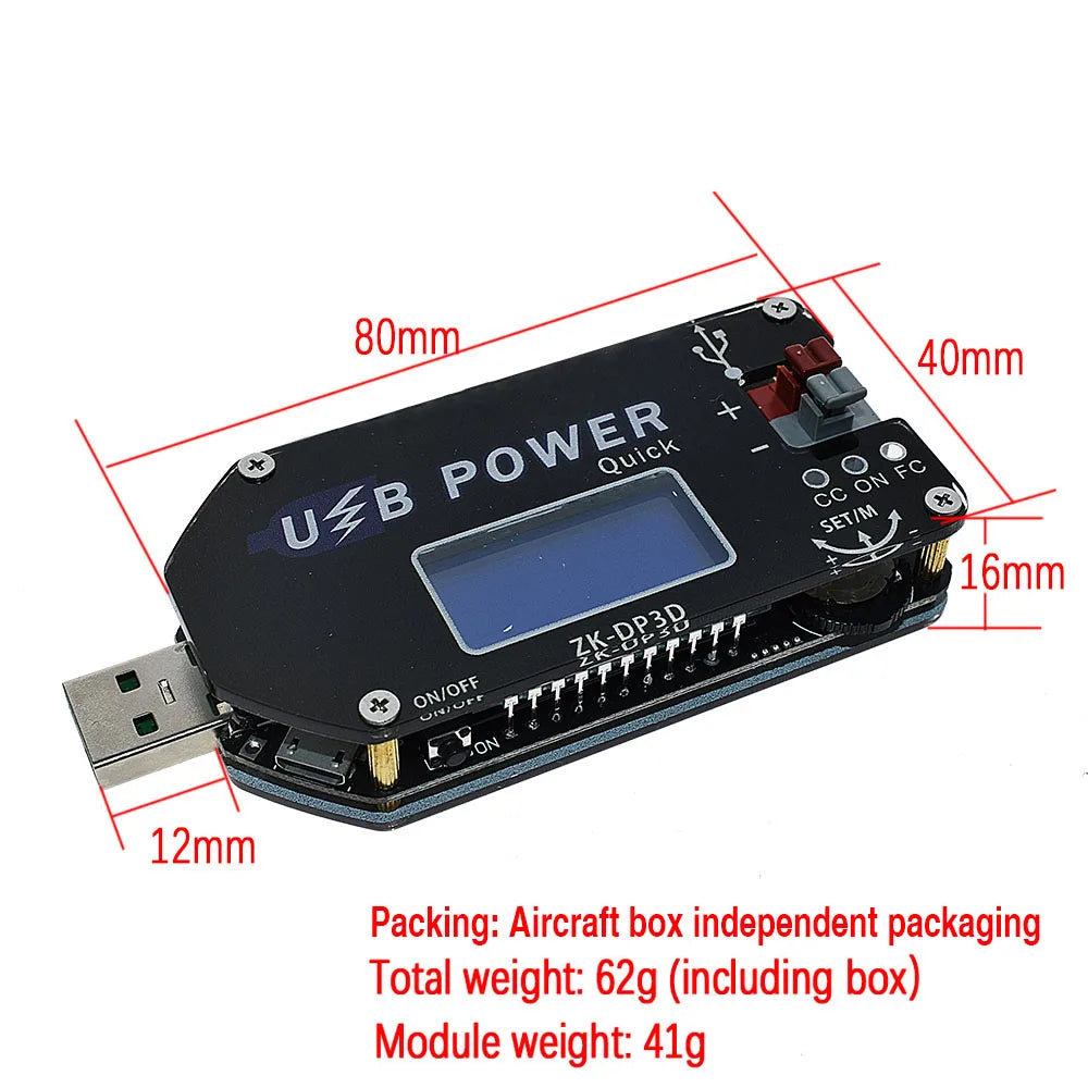 ZK-DP3D CNC USB TYEPE-C DC DC Converter CC CV 1-30V 2A 15W Power Module Adjustable Regulated power supply QC2.0 3.0 AFC