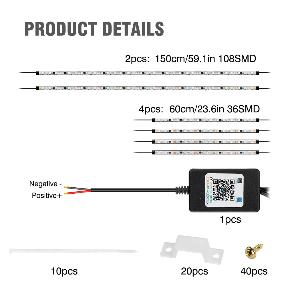 OKEEN 6pcs Led RGB Car Underbody Lights Strip