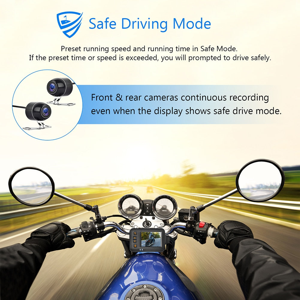 Motorcycle DVR Dash Camera with a 2 inch Display Cam with Front and Rear View.