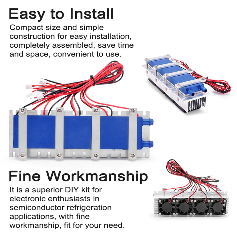 Thermoelectric Peltier Refrigeration Cooler 12VDC 30A Cooling System DIY Kit for Air Conditioning Fan