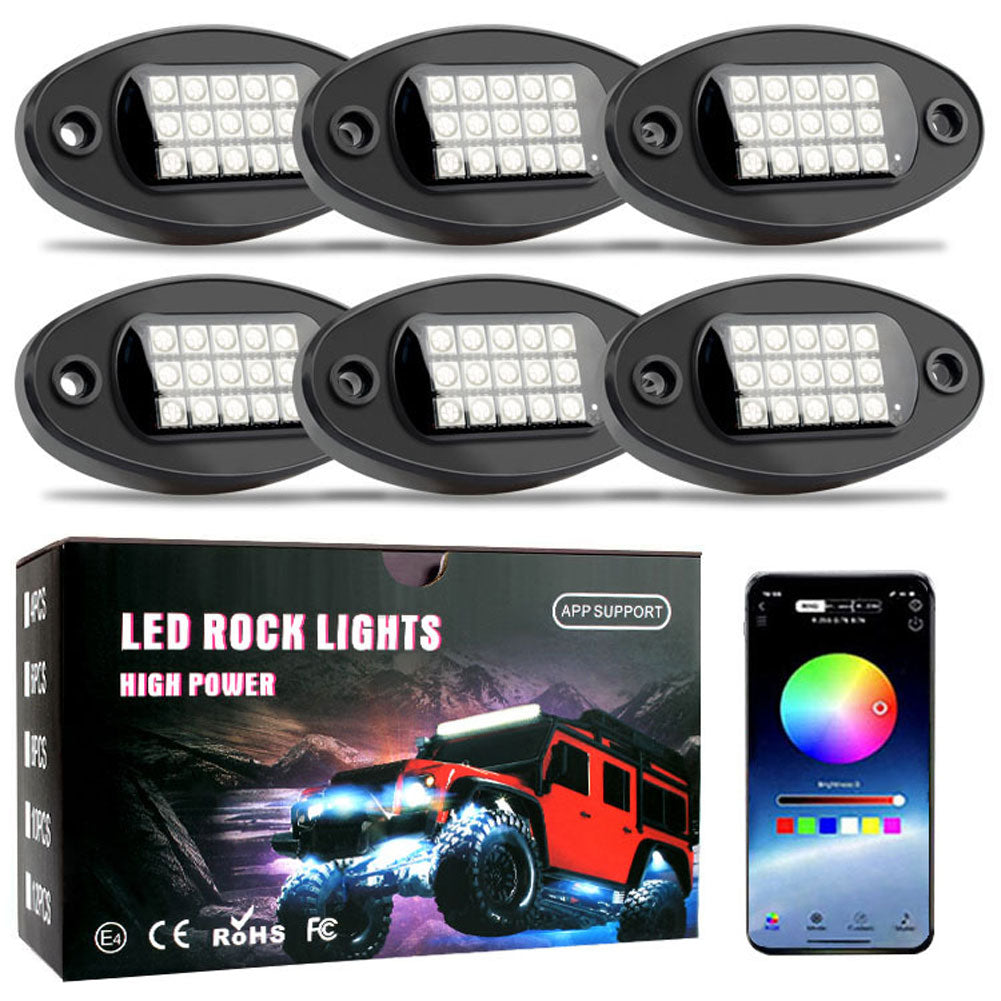 RGB LED Rock Lights for UTV SUV ATV Truck Car Under glow Lights Music Sync APP Control for IOS and Android Phone