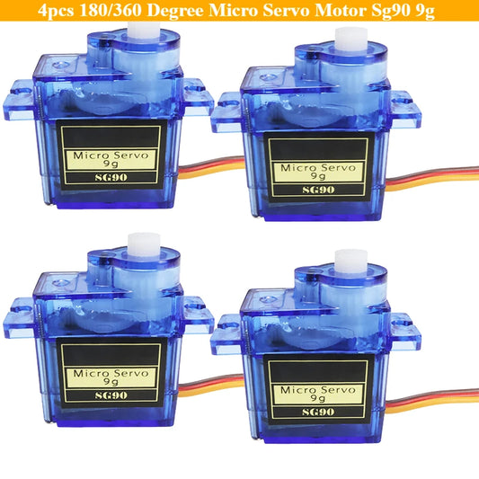4pcs 180/360 Degree Micro Servo Motor Sg90 9g Mini Servos Motor Kit Plastic Gear Servo for Rc Car Airplane Plane for Arduino DIY