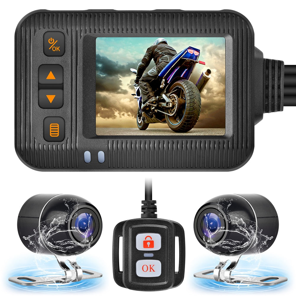 Motorcycle DVR Dash Camera with a 2 inch Display Cam with Front and Rear View.