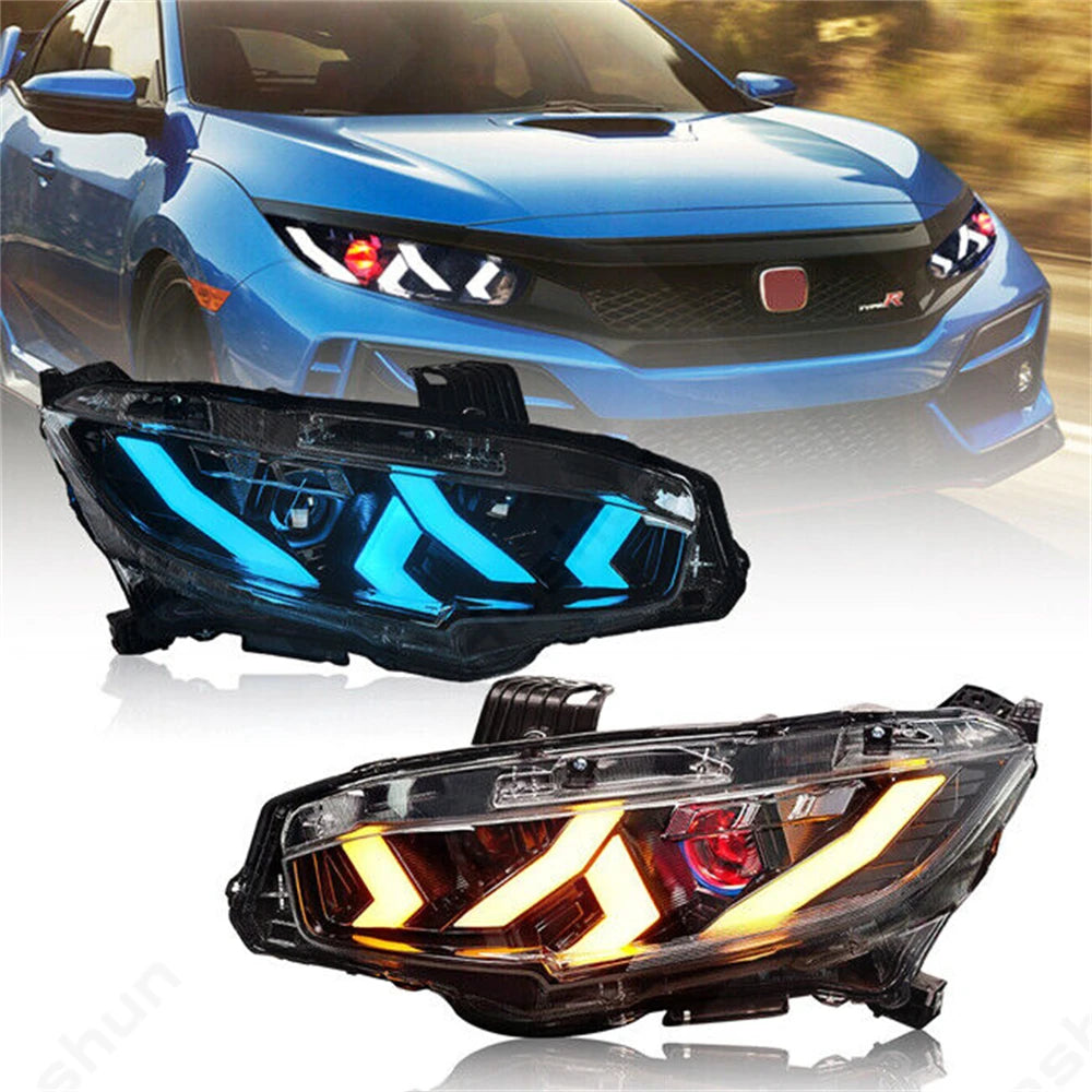 Pair Led Headlights For Honda Civic 2016-2021 Sedan Hatchback Hatch Type R Touring LX EX EX-L Sport FK7 FK8 10th Head Light Lamp