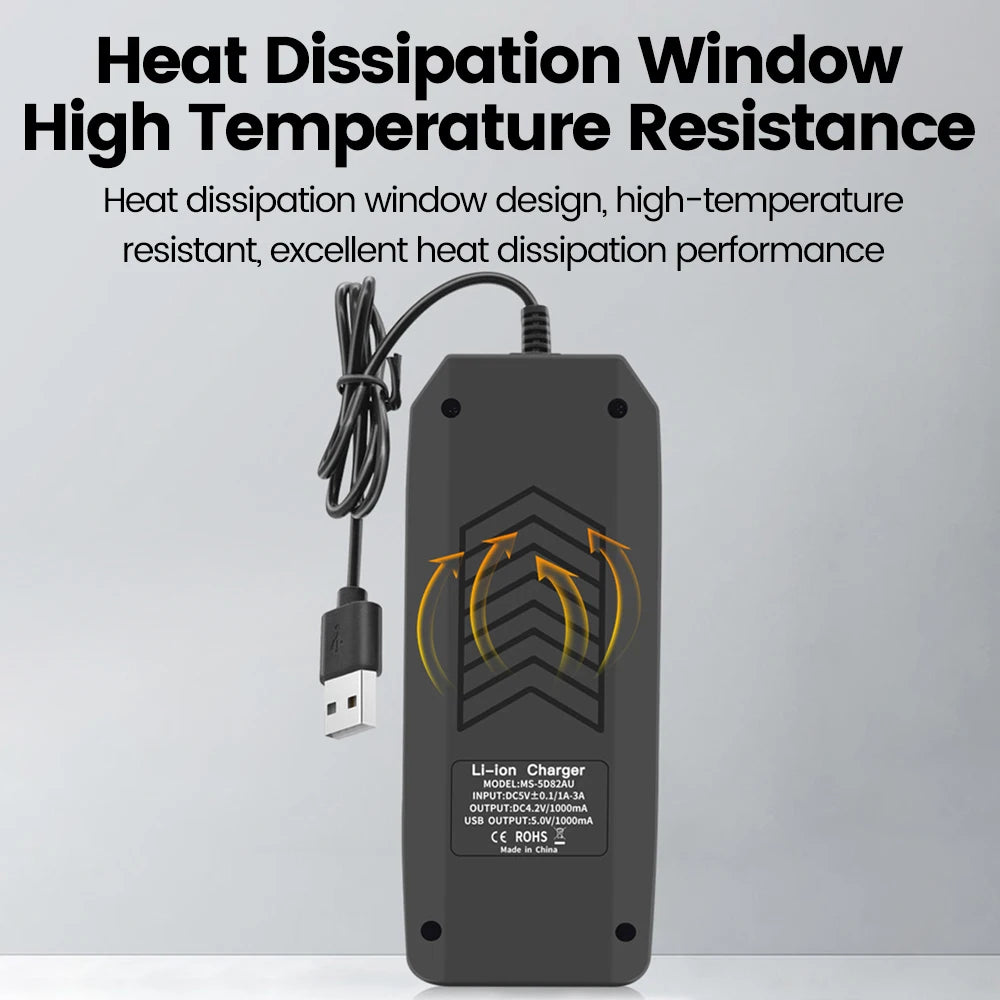 Li-ion Battery Charger for 18650, 18500、18490、16340、14500 4.2V 1200MA Dual USB Charger Lithium Batteries