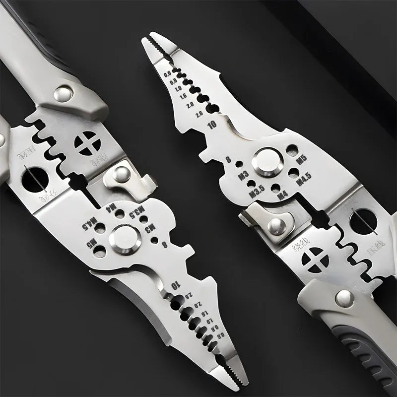 8.5 Inch Multi Functional Industrial Wire Stripper Cutter Crimper Heavy Duty Stainless Steel Electrical Pliers Ergonomic Grip