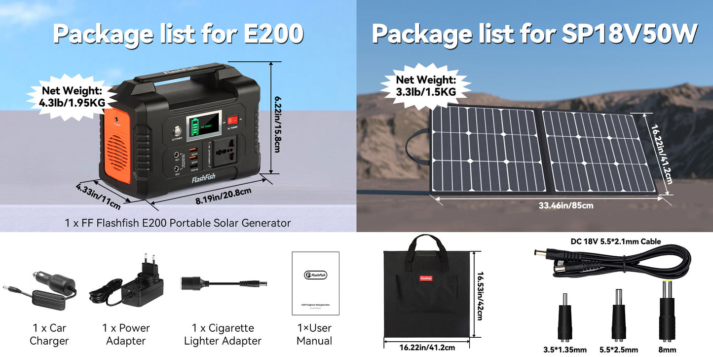 Rechargeable Portable Power Station 200W 151Wh Solar Generator with Solar Panel 50W Battery Complete Kit Set