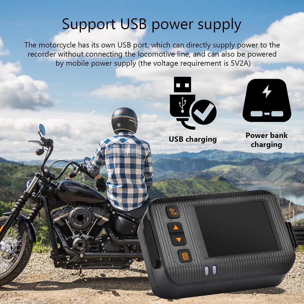 Motorcycle DVR Dash Camera with a 2 inch Display Cam with Front and Rear View.