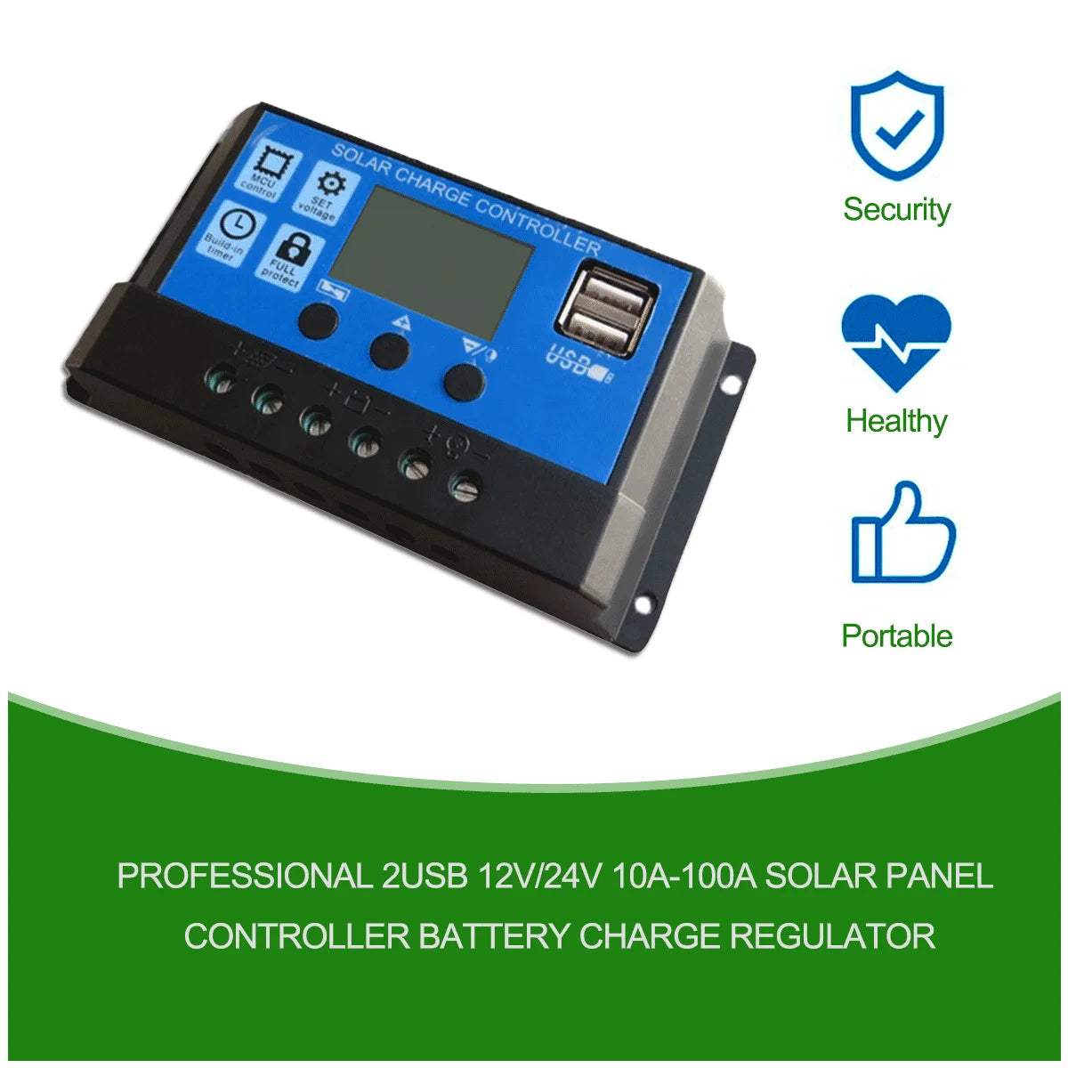 Professional Solar Panel Controller Battery Charge Regulator 2USB 12V/24V 10A~100A Photovoltaic Street Lamp Control System