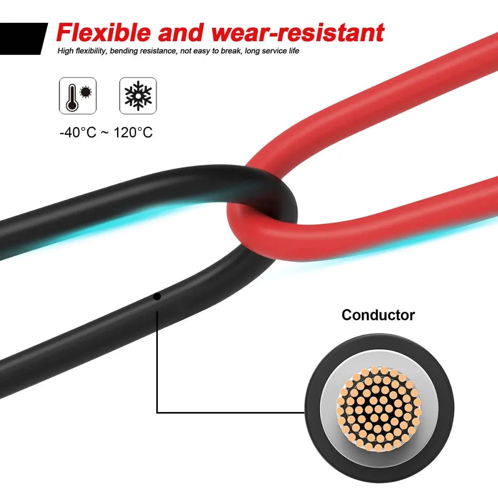 1 Pair Red and Black Double Ends Solar Extension Cable with Connector 2-10 Meters 4mm2/6mm2 Solar Panel Cable Photovoltaic Wire