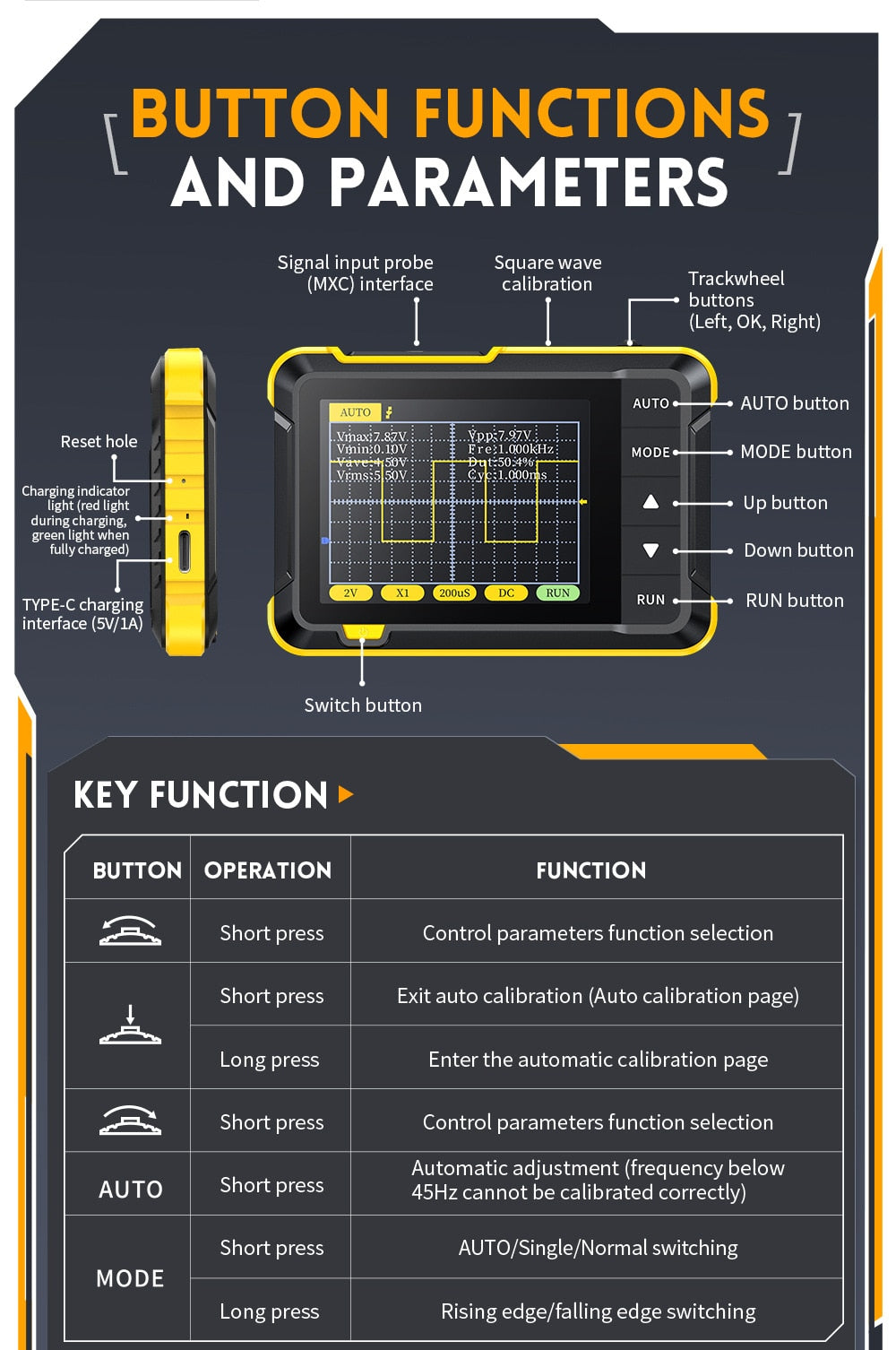 Mini Handheld Digital Oscilloscope Support PWM Output