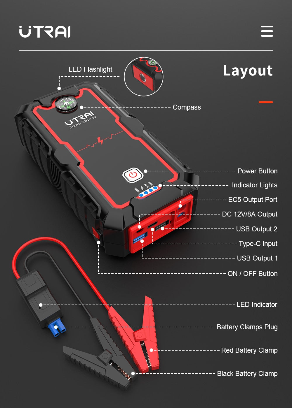 Jump Starter Power Bank Portable Charger Starting Jump Starter