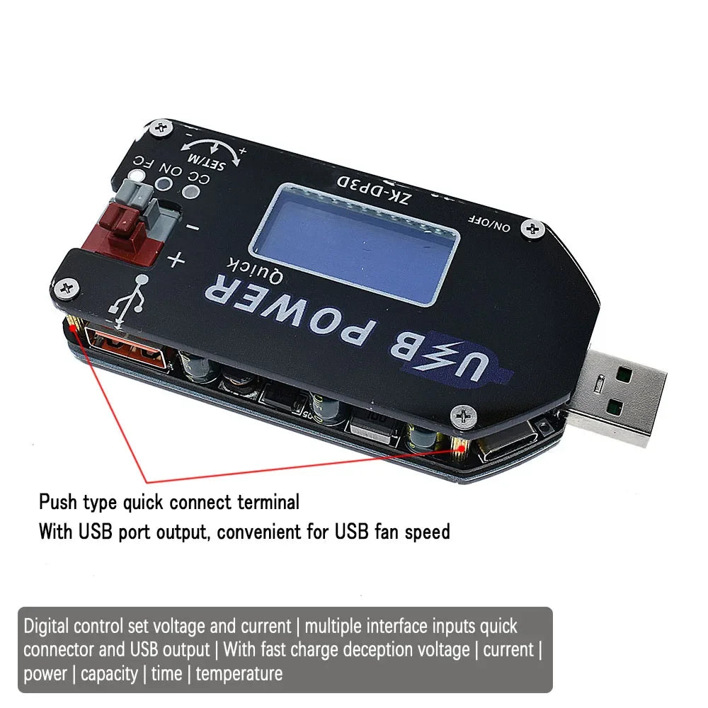 ZK-DP3D CNC USB TYEPE-C DC DC Converter CC CV 1-30V 2A 15W Power Module Adjustable Regulated power supply QC2.0 3.0 AFC