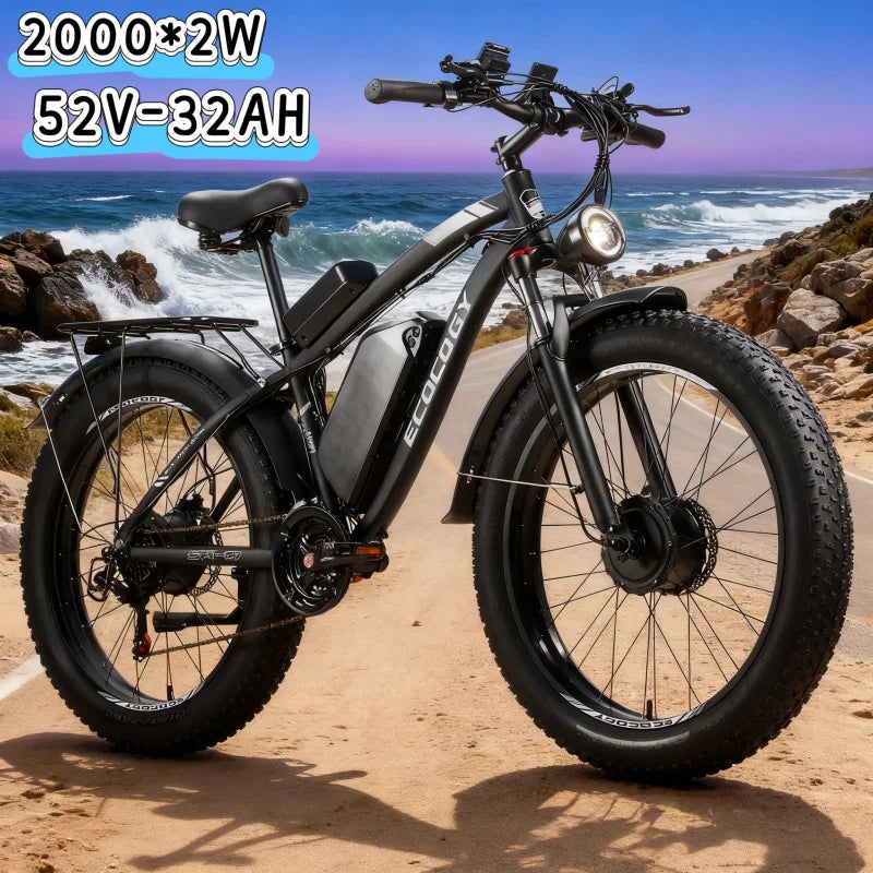Fashionable electric bike, 2000W*2 dual motors 52V 32AH long battery life hydraulic brake stable and durable electric bicycle