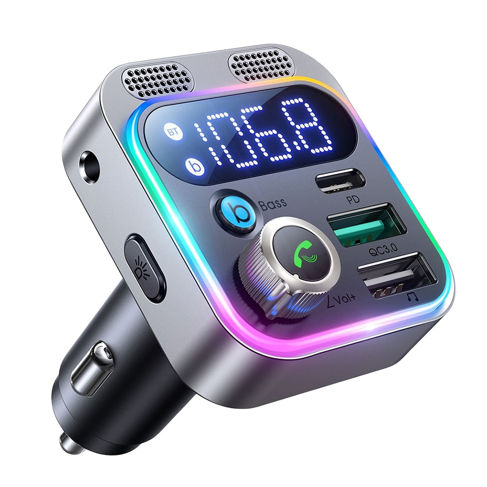 Bluetooth-compatible 5.0 FM Transmitter Adapter Deep Bass Sound Car Wireless Transmitter