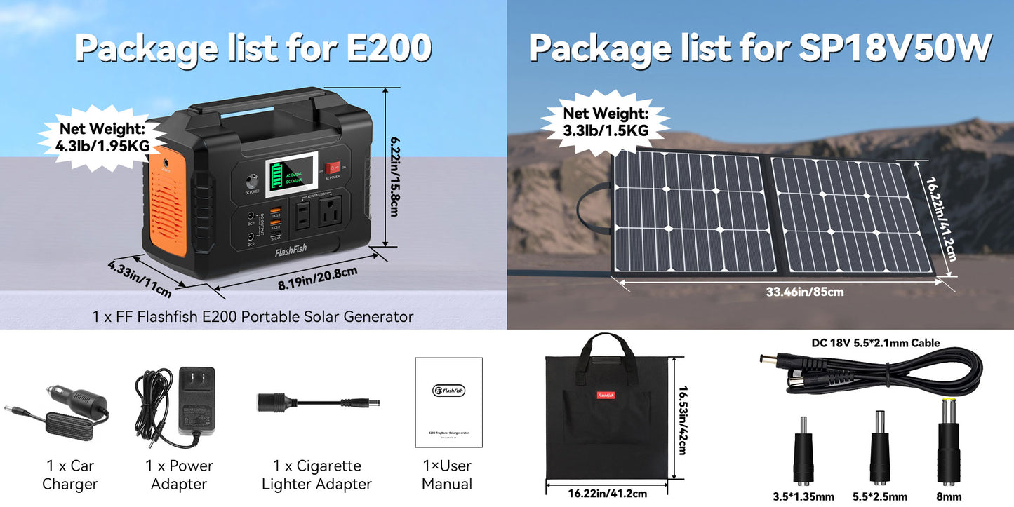 Rechargeable Portable Power Station 200W 151Wh Solar Generator with Solar Panel 50W Battery Complete Kit Set