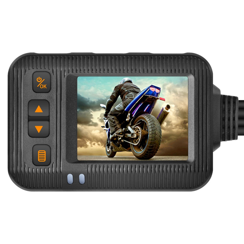 Motorcycle DVR Dash Camera with a 2 inch Display Cam with Front and Rear View.