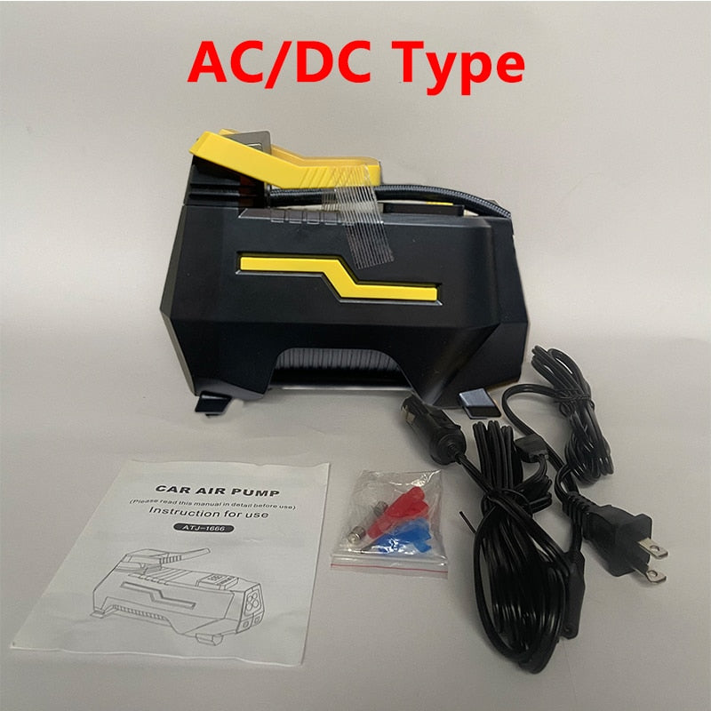 Car Tire Inflator Air Compressor Dual Power 110V-230V AC/DC 12V Digital Portable Electric Air Pump