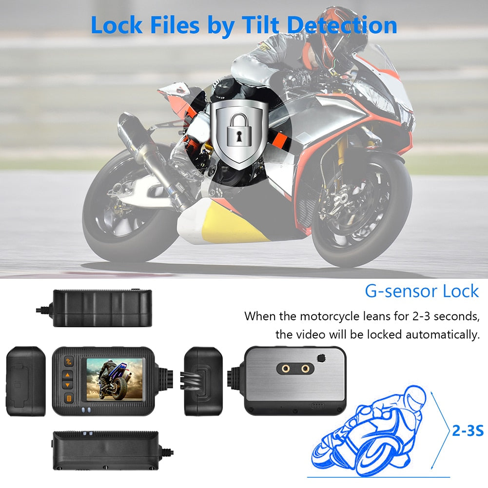 Motorcycle DVR Dash Camera with a 2 inch Display Cam with Front and Rear View.