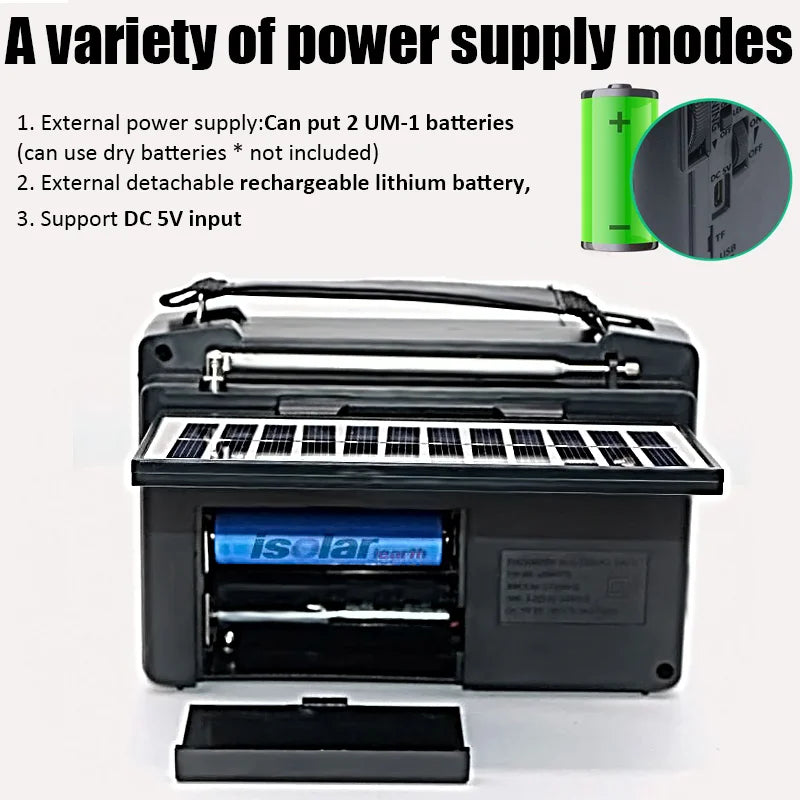 Portable JS-5966-Solar FM/AM/SW Radio Solar Charging Multi Band Emergency Radios Bluetooth Speaker with Flashlight TF USB