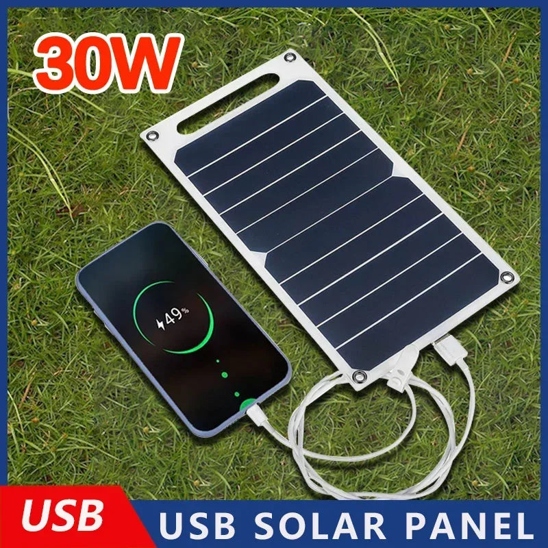 30Watt Solar Panel With USB Waterproof Outdoor Hiking And Camping Portable Battery Mobile Phone Charging Bank Charging Panel 6.8V