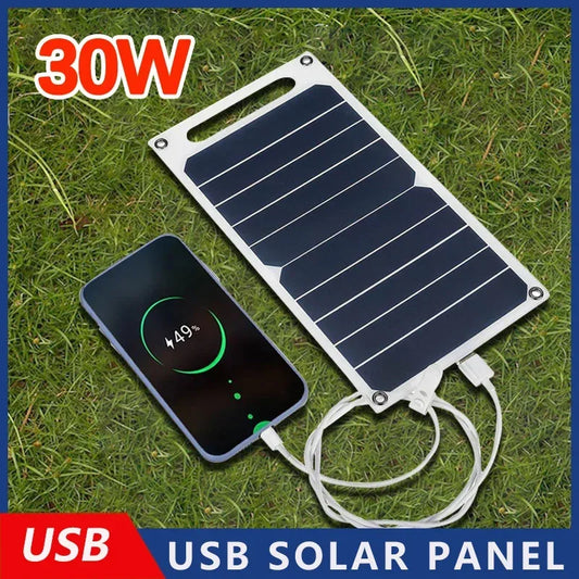 30Watt Solar Panel With USB Waterproof Outdoor Hiking And Camping Portable Battery Mobile Phone Charging Bank Charging Panel 6.8V