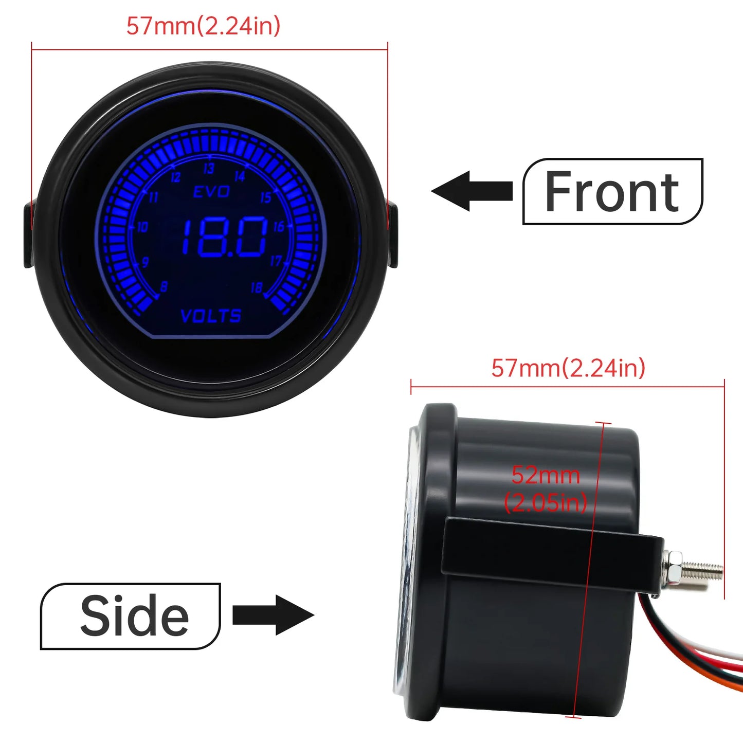 8V-18 12 Volt Round Panel Digital Voltage Meter