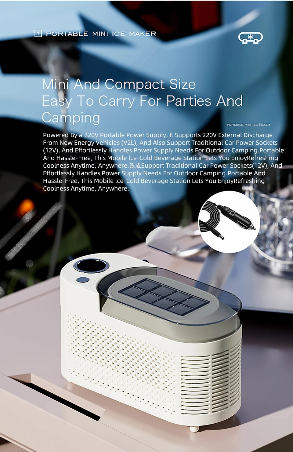 12V/220V Car Ice Maker Desktop Portable Mini Ice Cubes Maker Machine 8 Ice Cubes Ready in 15 Mins For Home/Kitchen/Camping/RV