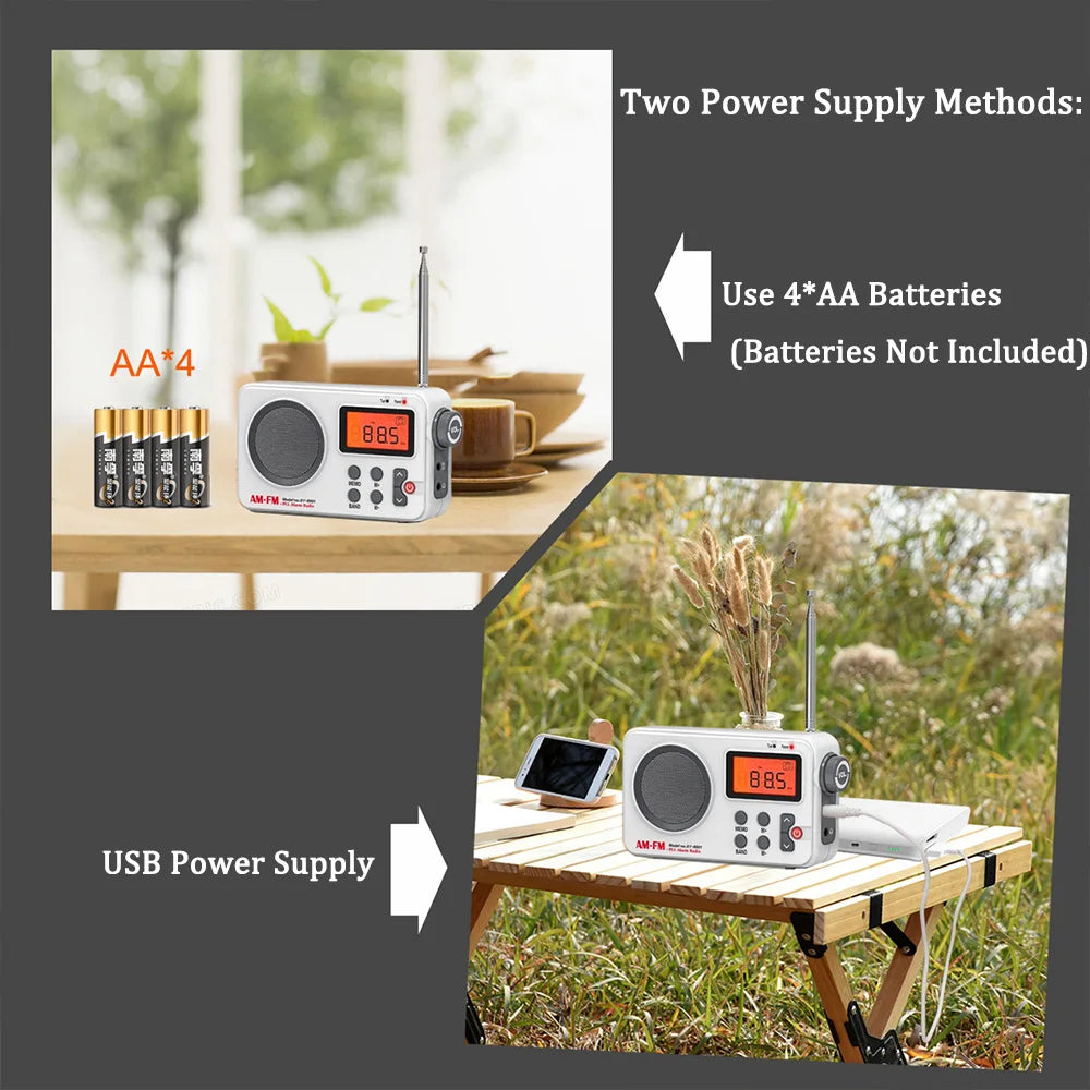 Portable Radio AM FM Radio Audio Receiver Stable Signal Radio With 3.5MM Earphone Plug Stretchable Antenna USB Battery Powered