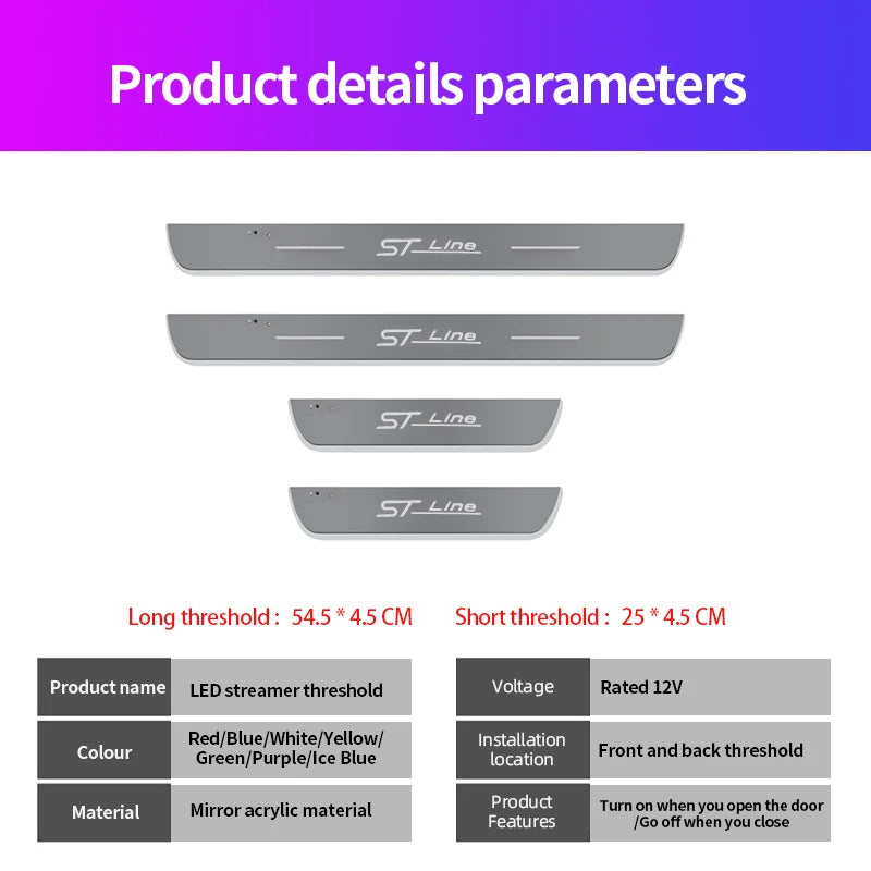 New LED Welcome Pedal Car Scuff Plate Pedal Door Sill Pathway Light For Ford ST Line Focus,  Fiesta, Kuga, and Escape Auto Accessories