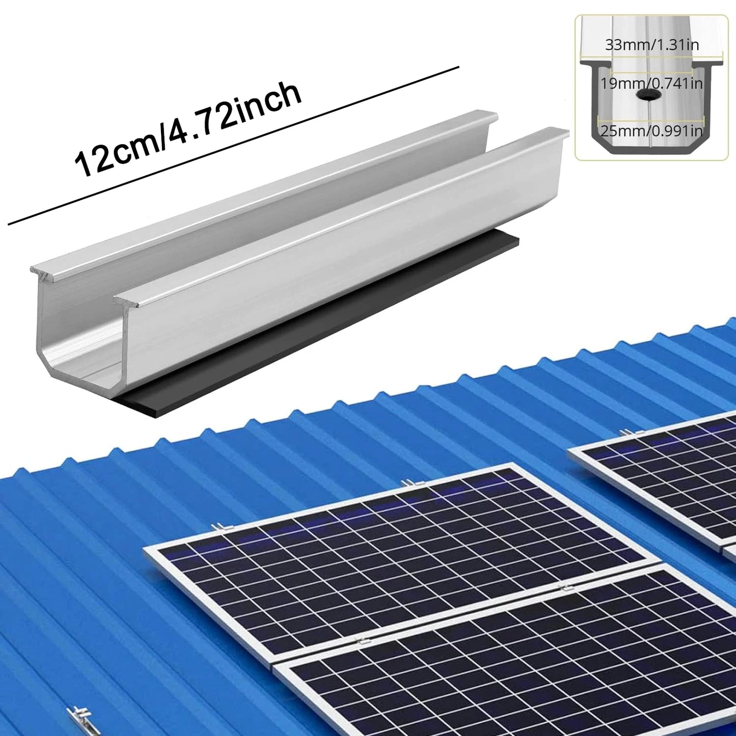 8Pcs/set Solar Photovoltaic Bracket, 12cm Solar Panel Mounting Rail, Aluminum Alloy Clamp For Roof Solar Module Solar Panel