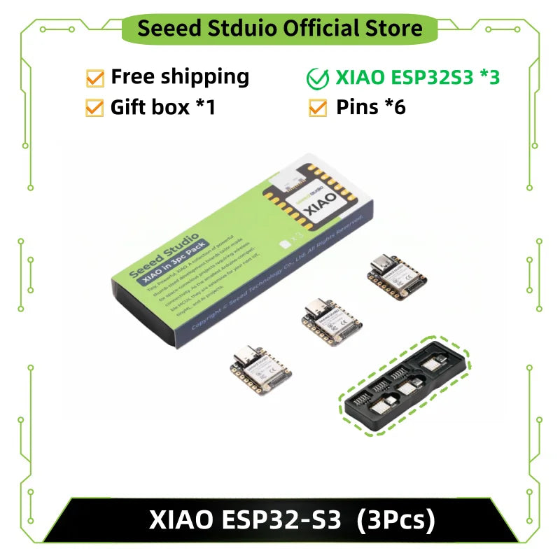 XIAO ESP32S3 3PCS Pack - 2.4GHz Wi-Fi, BLE 5.0, Dual-core, Battery Charge Supported, Power Efficiency and Rich Interface, Ideal