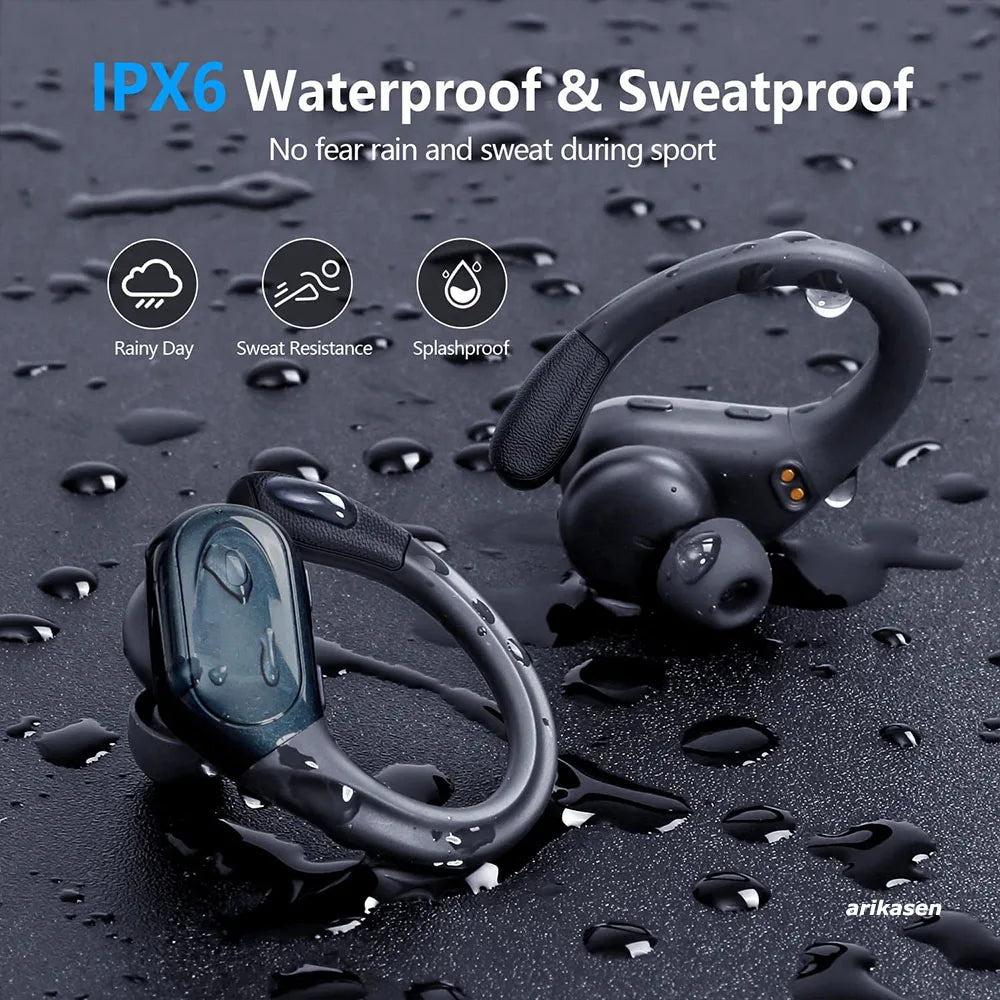 Wireless Ear buds Sport Bluetooth 5.3 Headphones with Noise Cancelling Mic 75H HiFi Stereo Over Ear Bud LED Display USB-C IPX6