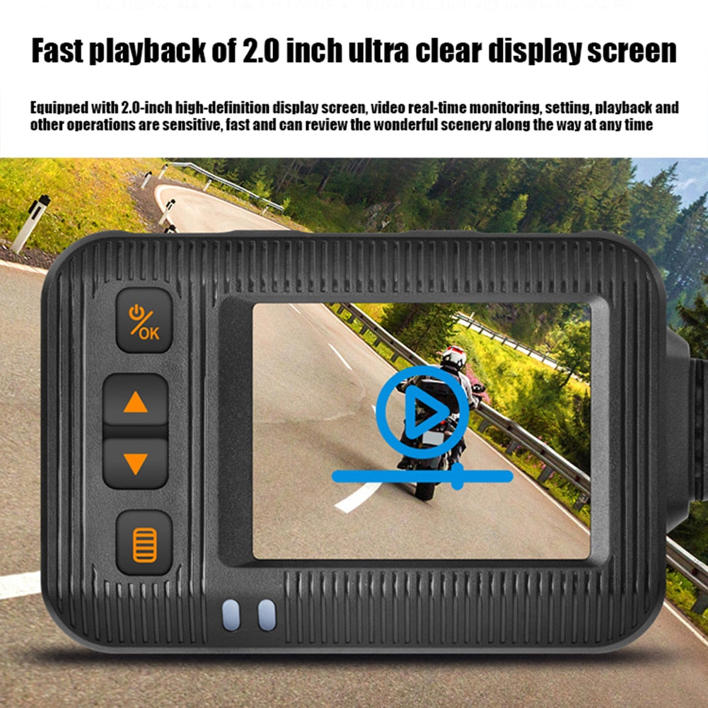 Motorcycle DVR Dash Camera with a 2 inch Display Cam with Front and Rear View.