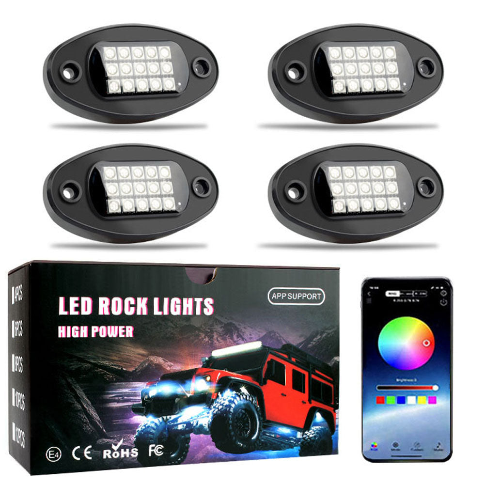 RGB LED Rock Lights for UTV SUV ATV Truck Car Under glow Lights Music Sync APP Control for IOS and Android Phone