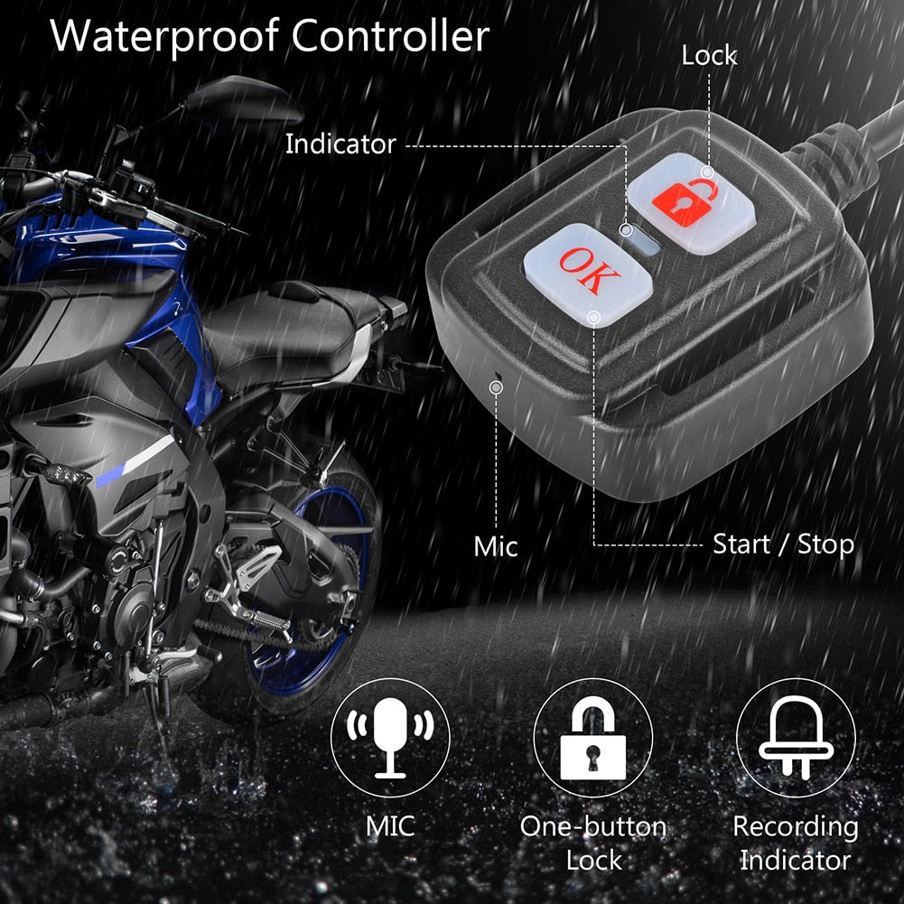 Motorcycle DVR Dash Camera with a 2 inch Display Cam with Front and Rear View.