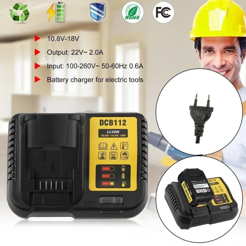 DCB112 Charger For Dewalt Charger Battery 20V 12V 14.4V 18V DCB200 DCB203 DCB205 DCB202 Tool Power Charger 10.8V 2A Replacement