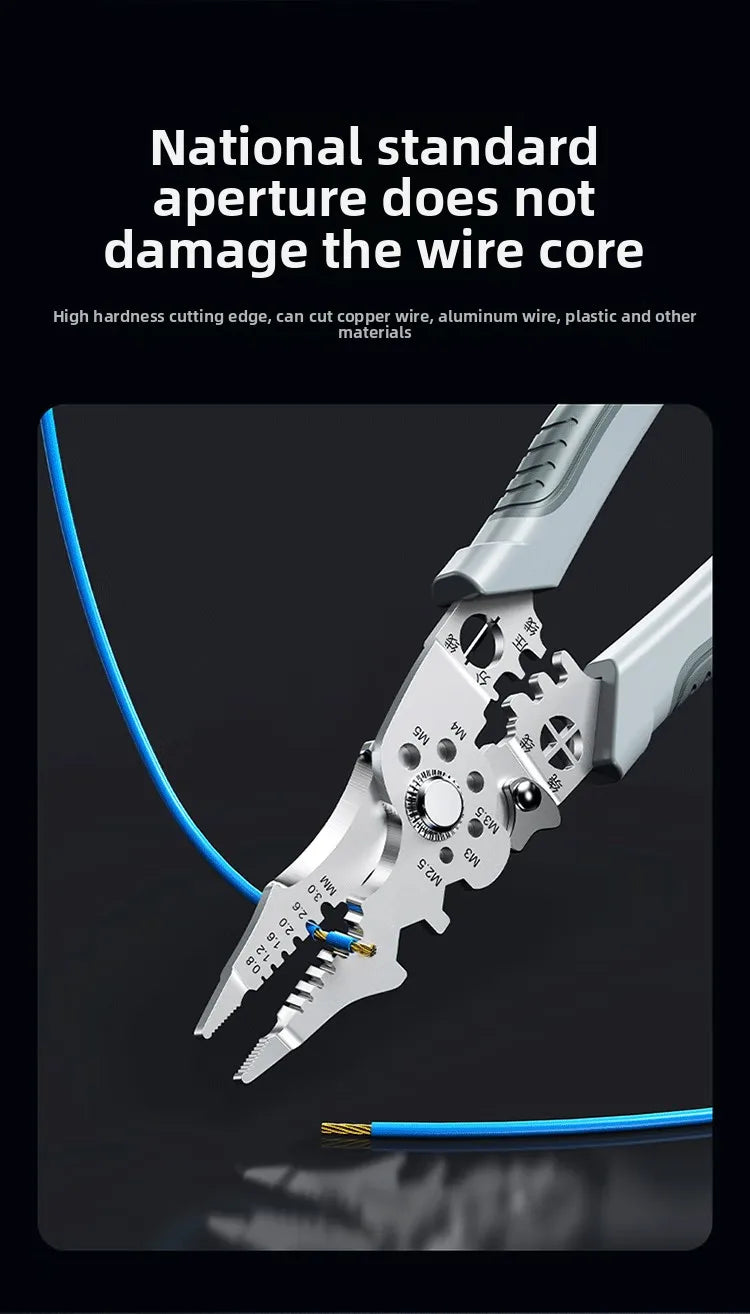 8.5 Inch Multi Functional Industrial Wire Stripper Cutter Crimper Heavy Duty Stainless Steel Electrical Pliers Ergonomic Grip