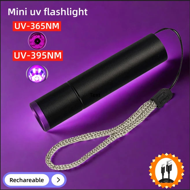 TOPCOM USB Rechargeable UV Flashlight 365nm UV Light 3W Ultraviolet LED Lantern With Black Filter Lens Money Pet Urine Detect