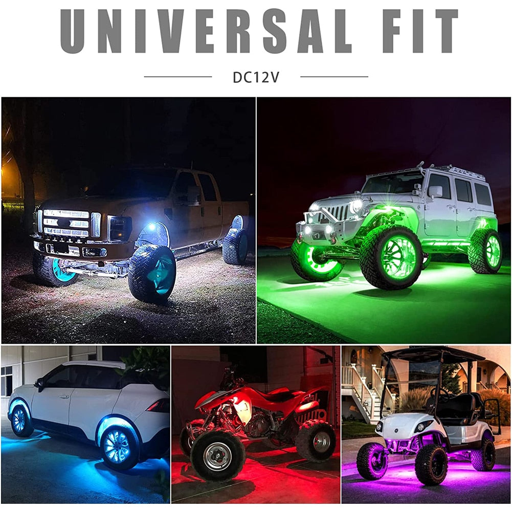 RGB LED Rock Lights for UTV SUV ATV Truck Car Under glow Lights Music Sync APP Control for IOS and Android Phone