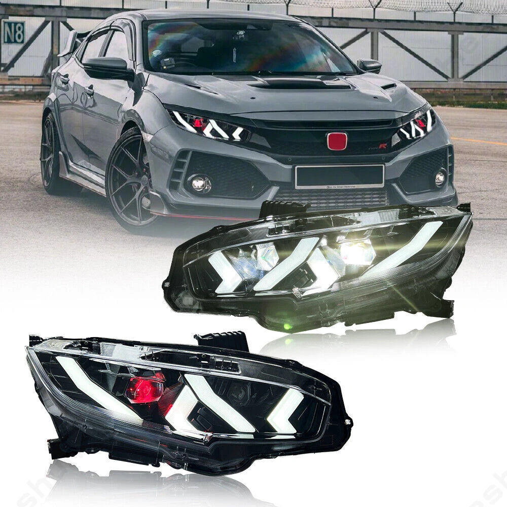 Pair Led Headlights For Honda Civic 2016-2021 Sedan Hatchback Hatch Type R Touring LX EX EX-L Sport FK7 FK8 10th Head Light Lamp