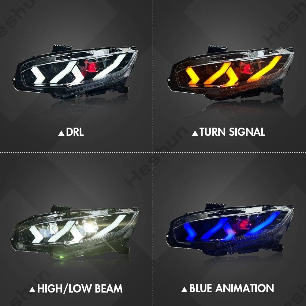 Pair Led Headlights For Honda Civic 2016-2021 Sedan Hatchback Hatch Type R Touring LX EX EX-L Sport FK7 FK8 10th Head Light Lamp