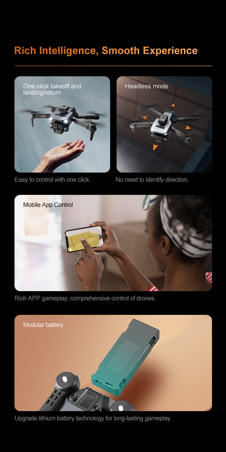 Mini Drone 4K Professional Three Cameras Flow Localization, Obstacle Quadcopter