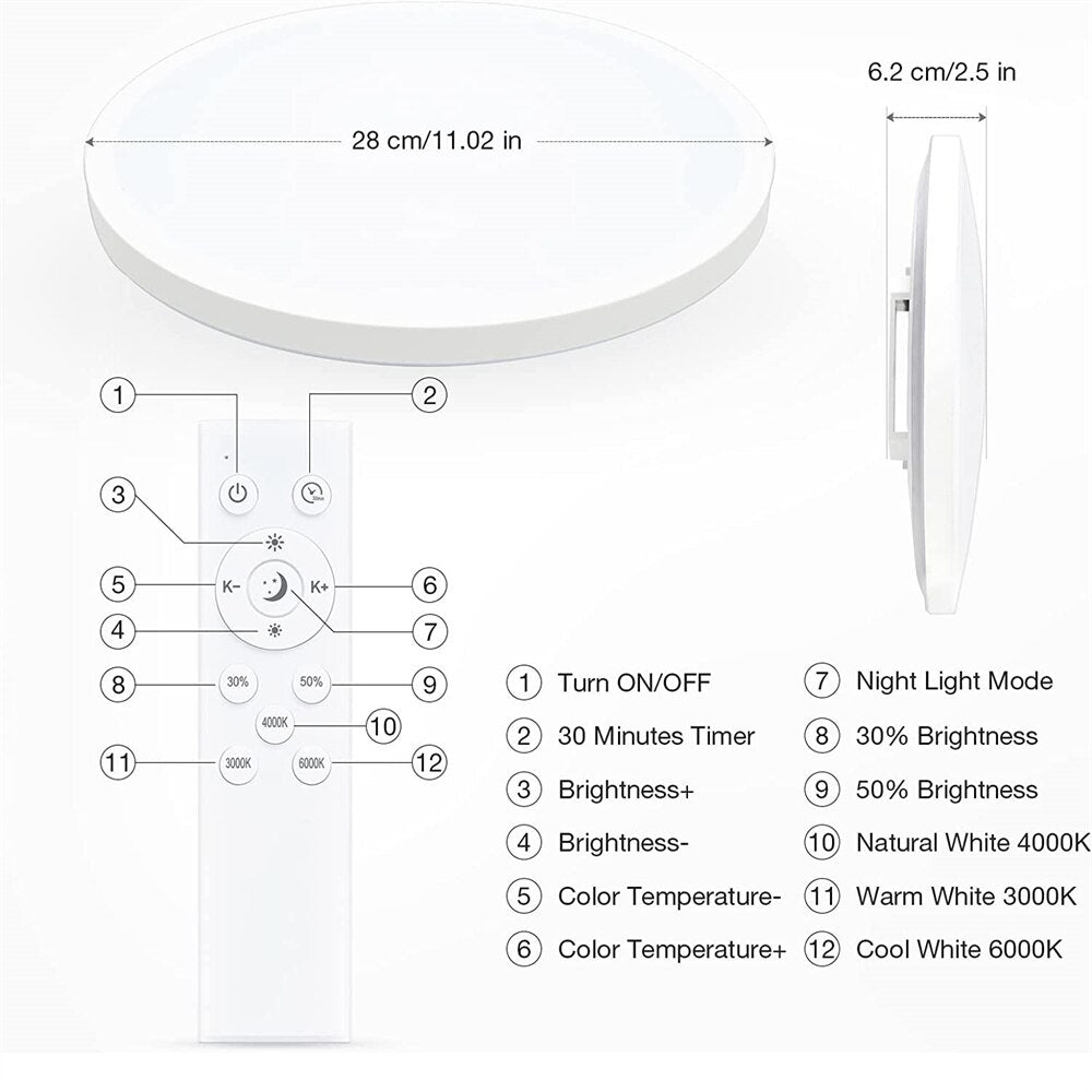 28W LED Ceiling Lamp Dimmable Remote Control